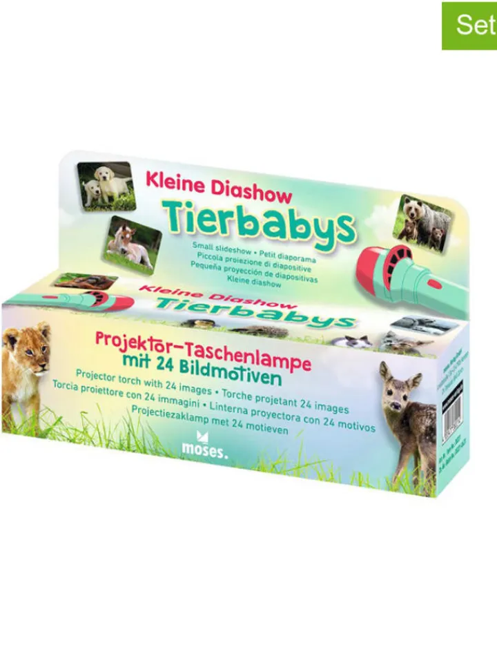 moses. Leuchtmittel<2er-Set: Projektor-Taschenlampe "Tierbabys" in Grün - ab 3 Jahren