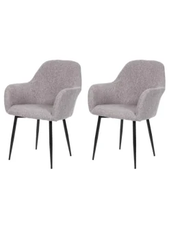 MCW Möbel-Sets<2er-Set Retro Esszimmerstuhl F18, Stoff/Textil grau, schwarze Beine