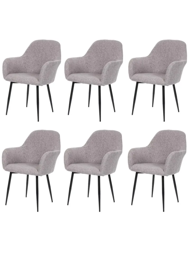 MCW Möbel-Sets<6er-Set Retro Esszimmerstuhl F18, Stoff/Textil grau, schwarze Beine