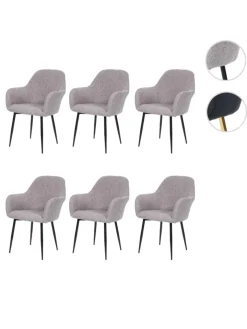 MCW Möbel-Sets<6er-Set Retro Esszimmerstuhl F18, Stoff/Textil grau, schwarze Beine