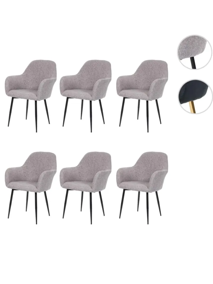 MCW Möbel-Sets<6er-Set Retro Esszimmerstuhl F18, Stoff/Textil grau, schwarze Beine