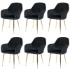 MCW Möbel-Sets<6er-Set Retro Esszimmerstuhl F18, Samt schwarz, goldene Beine