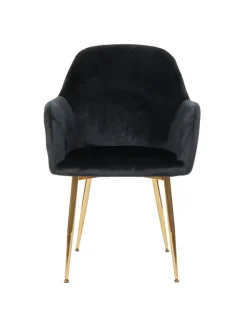 MCW Möbel-Sets<6er-Set Retro Esszimmerstuhl F18, Samt schwarz, goldene Beine