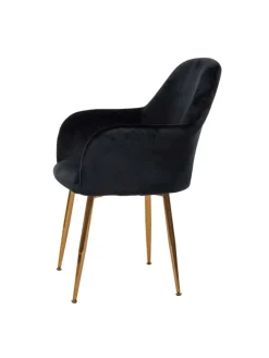 MCW Möbel-Sets<6er-Set Retro Esszimmerstuhl F18, Samt schwarz, goldene Beine