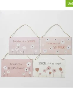 Boltze Wanddekoration<4er-Set: Schilder "Canea" in Rosa/ Weiß - (B)28 x (H)16 cm