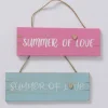 Boltze Wanddekoration<2er-Set: Schilder "Summer of Love" in Türkis/ Pink - (B)30 x (H)10 cm