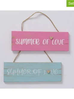 Boltze Wanddekoration<2er-Set: Schilder "Summer of Love" in Türkis/ Pink - (B)30 x (H)10 cm