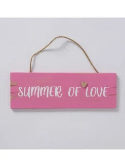 Boltze Wanddekoration<2er-Set: Schilder "Summer of Love" in Türkis/ Pink - (B)30 x (H)10 cm