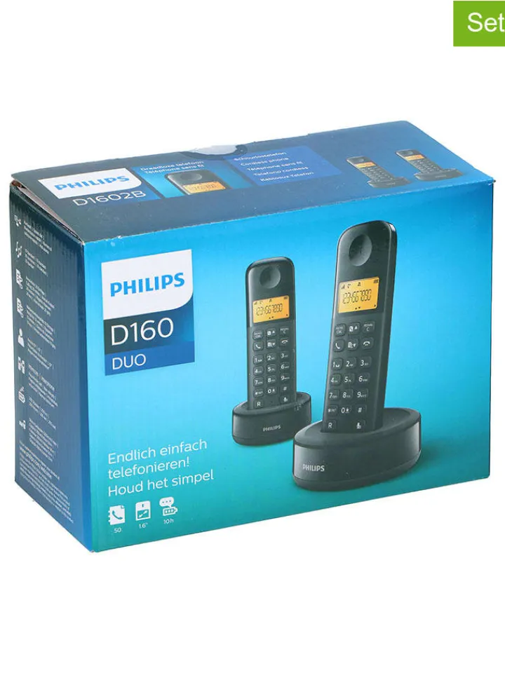 Philips Smartphones & Zubehör<2er-Set: Schnurlose Telefone "D1602B/01 Dual"