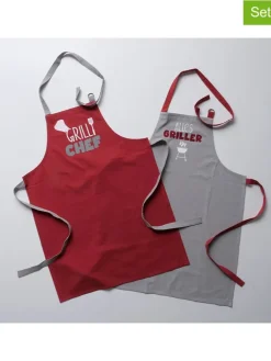 Boltze Küchentextilien<2er-Set: Schürzen "Grillzeit" in Rot/ Hellgrau - (L)84 x (B)60 cm