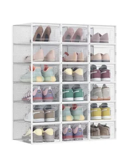 Songmics Regale & Schränke|Garderoben<18er-Set: Schuhboxen in Transparent - (B)23 x (H)14,3 x (T)33,5 cm