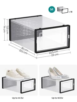 Songmics Regale & Schränke|Garderoben<18er-Set: Schuhboxen in Transparent/ Schwarz - (B)23 x (H)14 x (T)33,3 cm