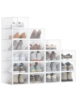 SONGMICS Garderoben<18er-Set: Schuhboxen in Weiß - (B)23 x (H)14,5 x (T)33,2 cm