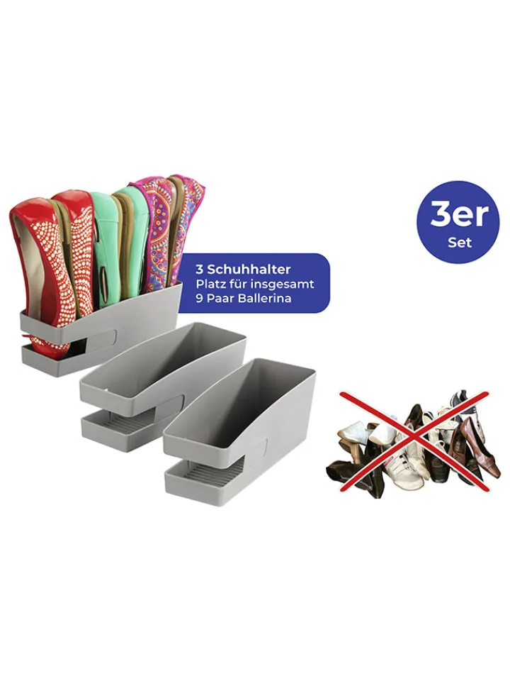 Wenko Regale & Schränke|Garderoben<3er-Set: Schuhhalter in Grau - (B)9 x (H)9,5 x (T)26,5 cm
