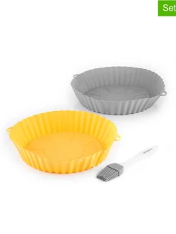 InnovaGoods Küchenelektronik<2er-Set Silicon-Einsätze für Heißluftfritteusen in Gelb/ Grau - Ø 21,5 cm