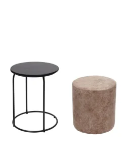 MCW Möbel-Sets<2er-Set Sitzhocker und Beistelltisch K48, Braun