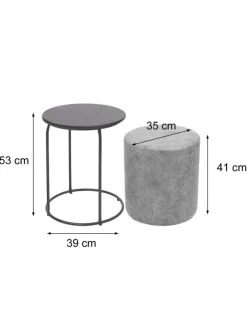 MCW Möbel-Sets<2er-Set Sitzhocker und Beistelltisch K48, Schwarz