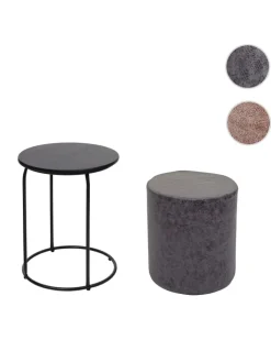 MCW Möbel-Sets<2er-Set Sitzhocker und Beistelltisch K48, Schwarz
