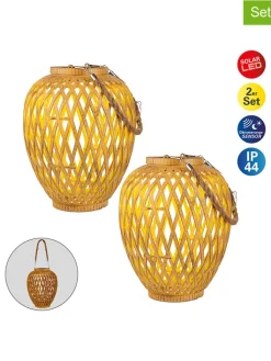 näve Außenbeleuchtung<2er-Set: Solar-Dekoleuchte "Cesto" in Hellbraun - (H)24 x Ø 20 cm