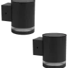 lumisky Außenbeleuchtung|Außenleuchten<2er-Set: Solar-Wandleuchten "Helio" in Schwarz - (B)12 x (H)9 x (T)11,5 cm