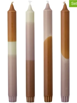 Bloomingville Kerzen, Vasen & Mehr<4er-Set: Stabkerzen ''Dip Dye'' in Hellbraun/ Lila - 4x 75 g