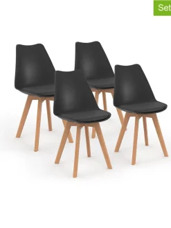 IDOMYA Factory Sitzmöbel<4er-Set: Stühle "Nordia" in Anthrazit/ Hellbraun - (B)51 x (H)79,5 x (T)46 cm