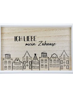 GILDE Dekofiguren & -Objekte<2er-Set Tabletts "Stadtlichter" in Weiß/ Hellbraun - (L)35 x (B)25 x (H)4 cm