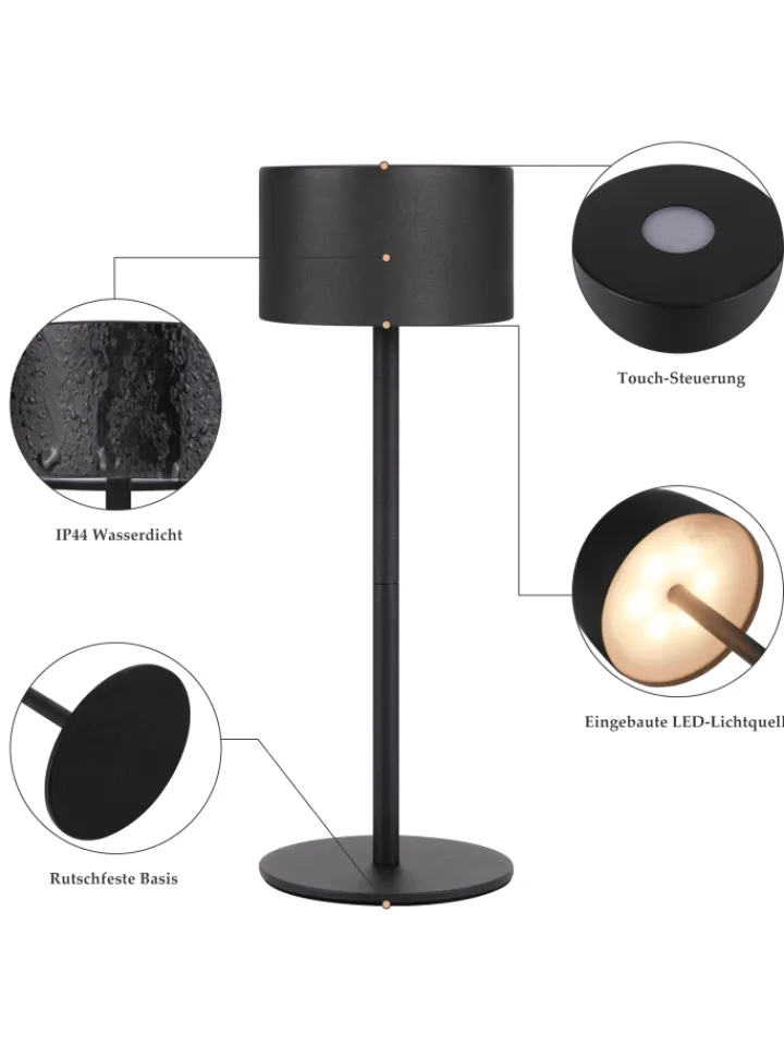 ZMH Tischleuchten<2er-Set Tischleuchte LED in schwarz rund Touch Dimmbar Tragbare Kabellos