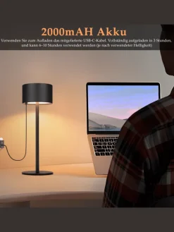 ZMH Tischleuchten<2er-Set Tischleuchte LED in schwarz rund Touch Dimmbar Tragbare Kabellos