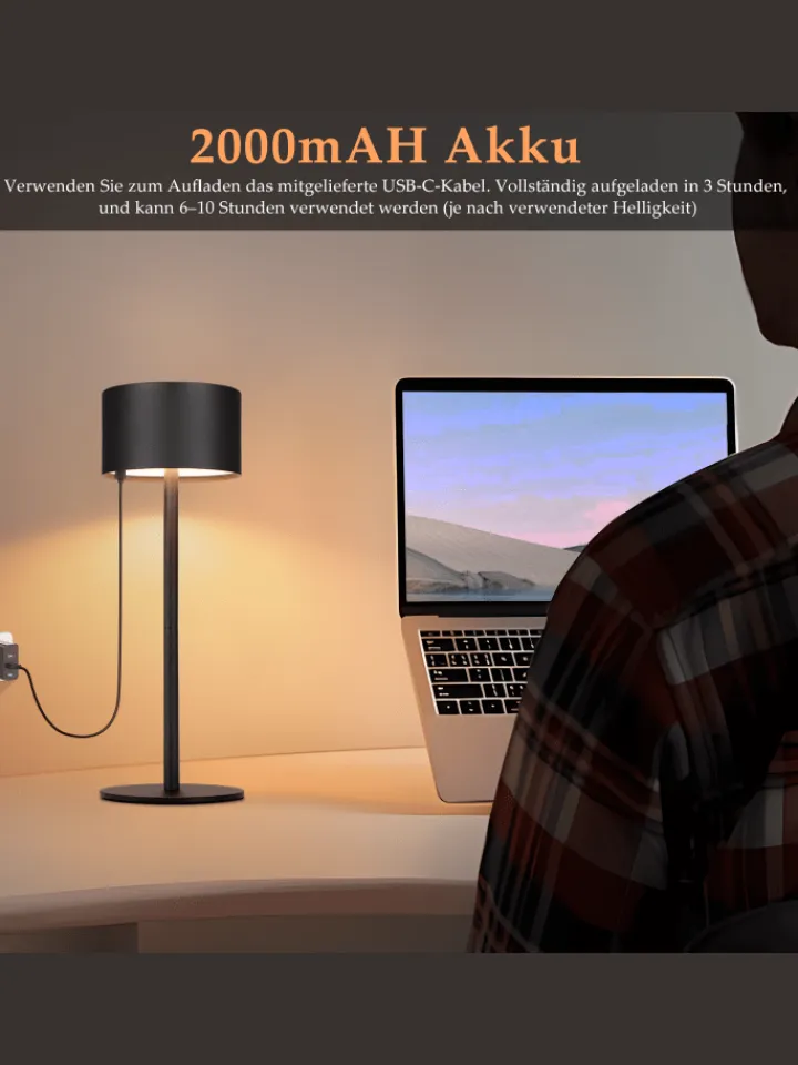ZMH Tischleuchten<2er-Set Tischleuchte LED in schwarz rund Touch Dimmbar Tragbare Kabellos