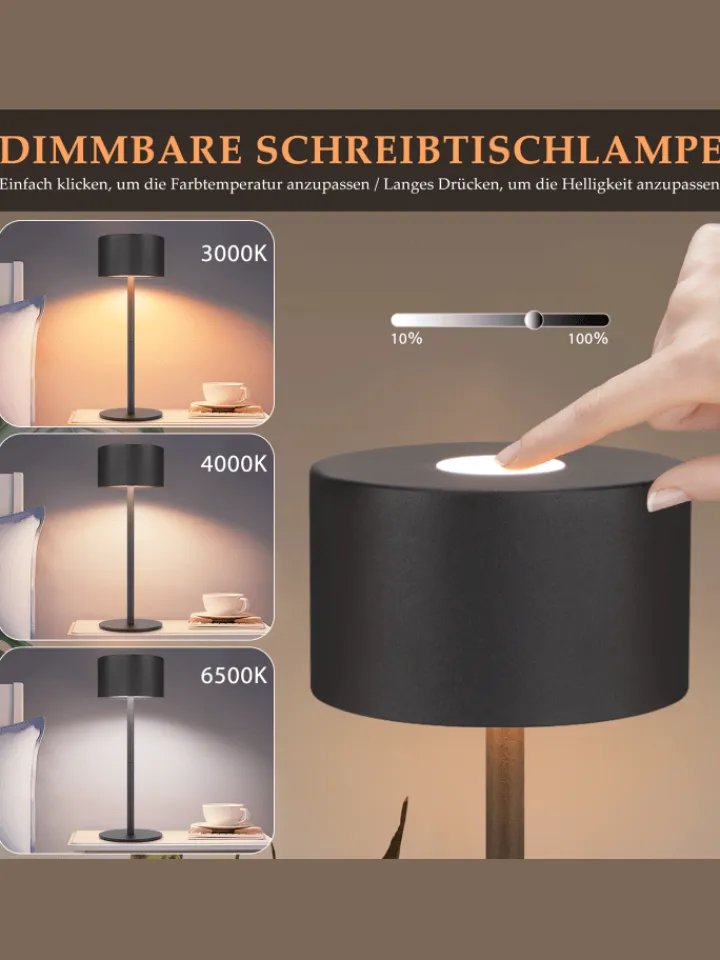 ZMH Tischleuchten<2er-Set Tischleuchte LED in schwarz rund Touch Dimmbar Tragbare Kabellos