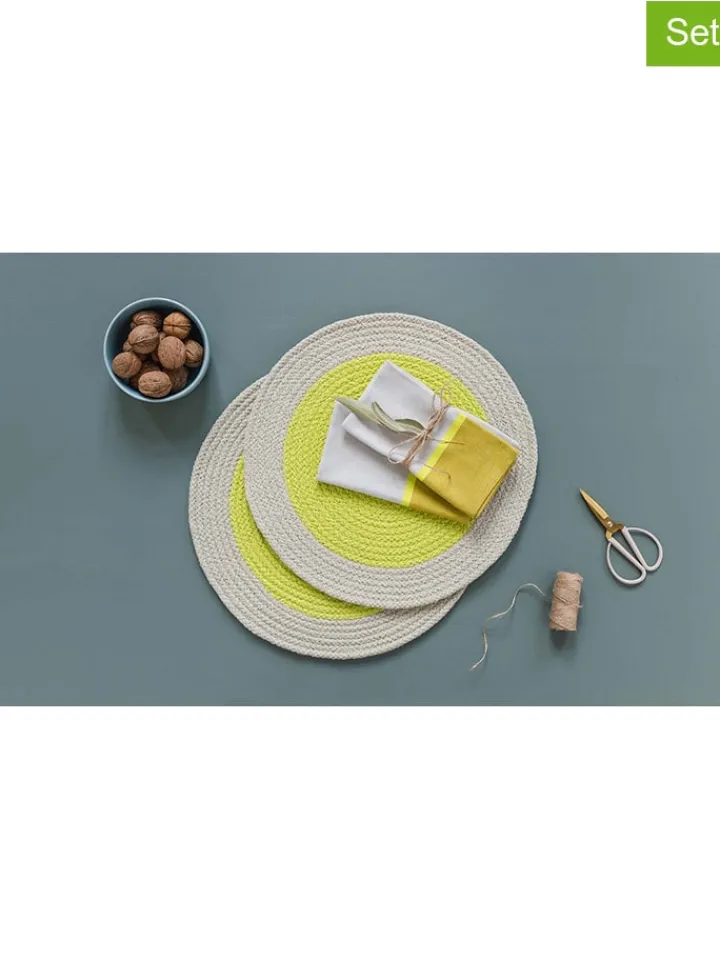 Remember Tisch- & Küchentextilien<2er-Set: Tischset in Beige/ Limette - Ø 38 cm