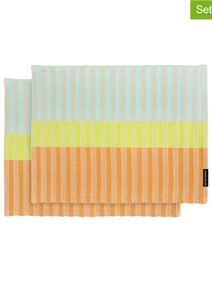 Remember Tisch- & Küchentextilien<2er-Set: Tischsets "Ben" in Hellblau/ Hellgrün/ Orange - (L)43,5 x (B)32 cm
