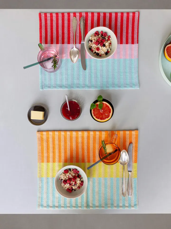 Remember Tisch- & Küchentextilien<2er-Set: Tischsets "Ben" in Hellblau/ Hellgrün/ Orange - (L)43,5 x (B)32 cm