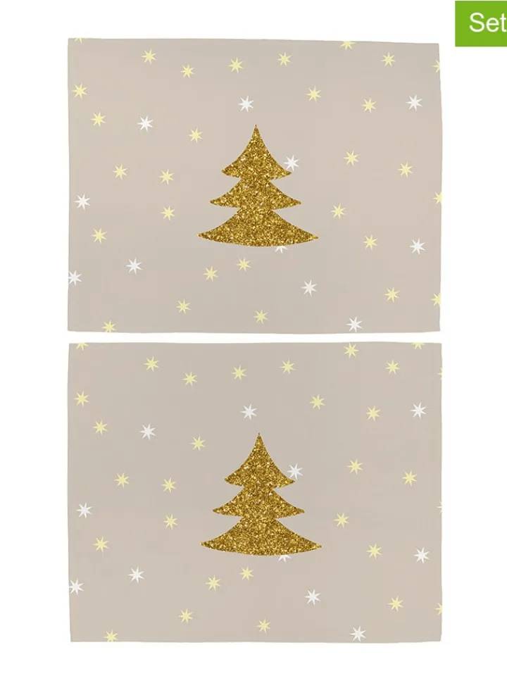 Butter Kings Küchentextilien<2er-Set: Tischsets "Gold tree" in Beige/ Gold - (L)35 x (B)45 cm