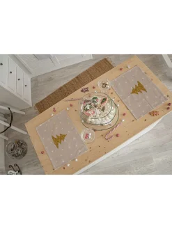 Butter Kings Küchentextilien<2er-Set: Tischsets "Gold tree" in Beige/ Gold - (L)35 x (B)45 cm