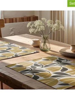 Mint Rugs Tisch- & Küchentextilien<2er-Set: Tischsets "Nekane" in Weiß/ Gelb/ Grau - (L)50 x (B)40 cm