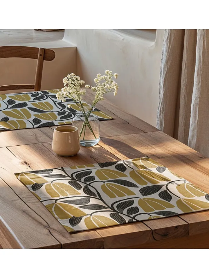 Mint Rugs Tisch- & Küchentextilien<2er-Set: Tischsets "Nekane" in Weiß/ Gelb/ Grau - (L)50 x (B)40 cm