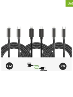 SmartCase Technikzubehör<3er-Set: USB-C-Lightning-Kabel in Schwarz - (L)1 m