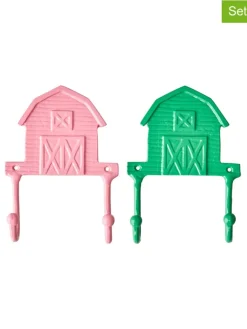 Rice Garderoben<2er-Set: Wandhaken "Farm" in Pink/ Grün - (B)13,5 x (H)19 cm