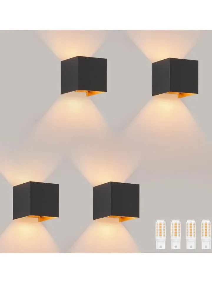 ZMH Wandleuchten<4er-Set Wandleuchte LED 1-flammige G9 in schwarzgold 3000K warmweiß IP65