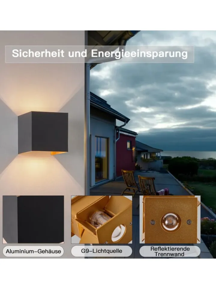 ZMH Wandleuchten<4er-Set Wandleuchte LED 1-flammige G9 in schwarzgold 3000K warmweiß IP65