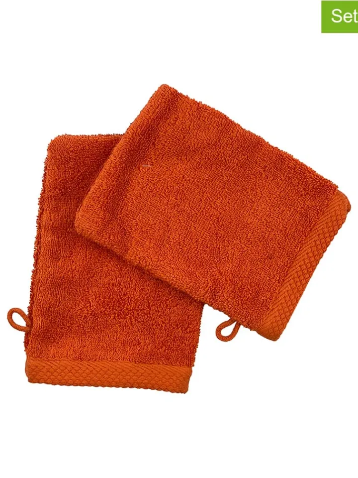 Soft by Perle de Coton Badtextilien|Badtextilien<2er-Set: Waschhandschuhe ''Epo'' in Orange