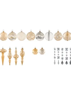 Beliani Künstliche Weihnachtsbäume<35er-Set Weihnachtsbaumkugeln BLING in Gold/Silber/Transparent