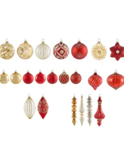 Beliani Künstliche Weihnachtsbäume<50er-Set Weihnachtsbaumkugeln SPARKLE in Rot/Gold