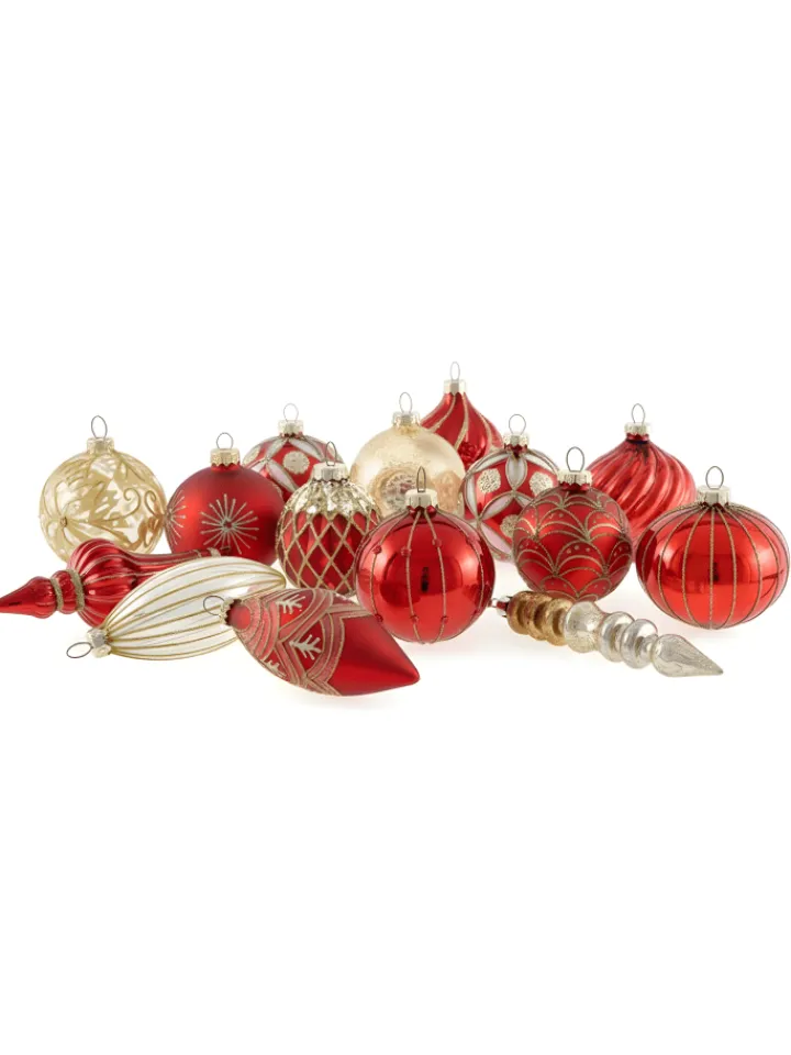 Beliani Künstliche Weihnachtsbäume<50er-Set Weihnachtsbaumkugeln SPARKLE in Rot/Gold