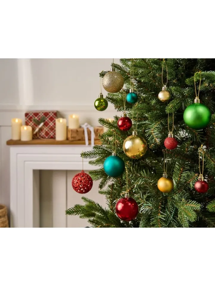 Beliani Künstliche Weihnachtsbäume<100er-Set Weihnachtsbaumkugeln VANERN in Bunt/Gold