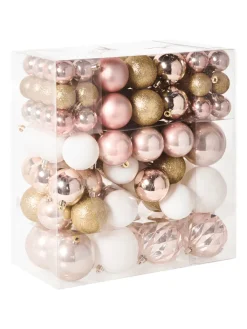 Beliani Künstliche Weihnachtsbäume<114er-Set Weihnachtsbaumkugeln GJENDE in Rosa/Gold