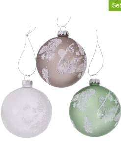 Boltze Weihnachtsschmuck<3er-Set: Weihnachtskugeln "Venla" in Braun/ Grün/ Weiß - Ø 8 cm