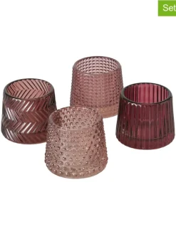 Boltze Kerzen, Vasen & Mehr<4er-Set: Windlichter ''Sabena'' in Rot/ Rosa - (H)7 cm